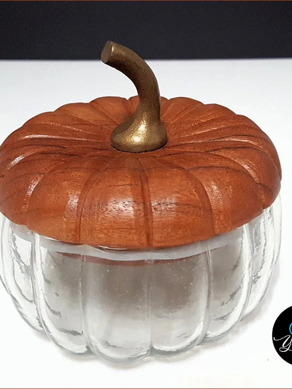 Pottery Barn Pumpkin Shaped Glass Bowl W/ Lid 5